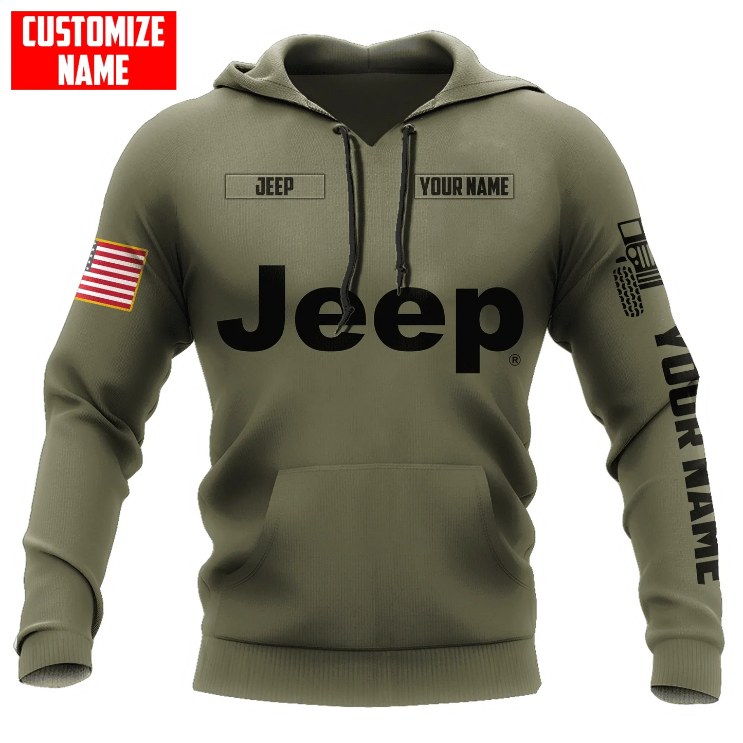 Jeep Custom Name Unisex Olive Hoodies All Over Print 3D