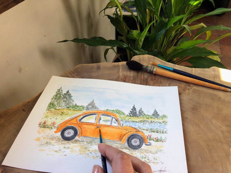 Custom Vehicle Art: Watercolor and Ink from Photo