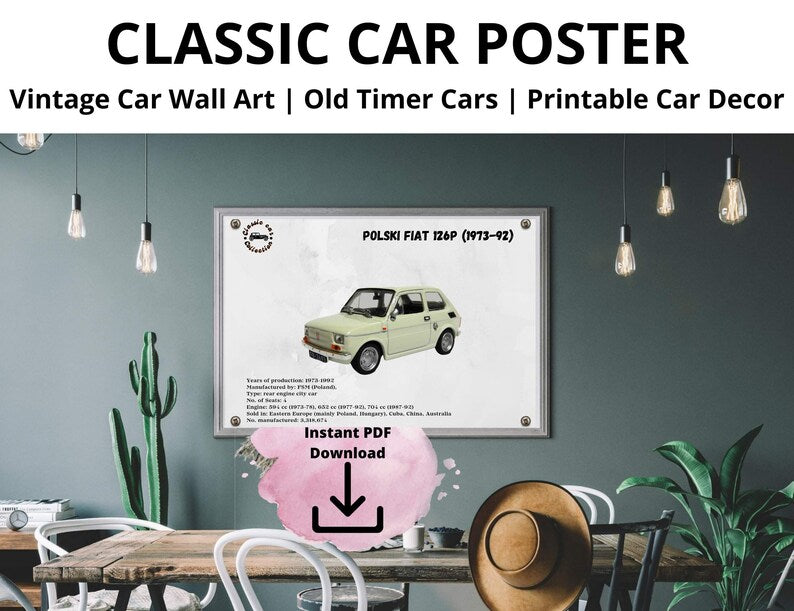 Classic Fiat 126P Wall Art: Vintage Car Poster