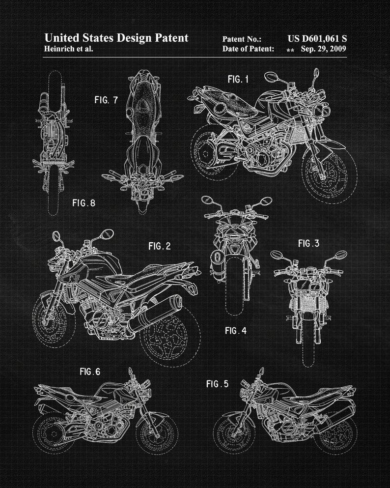 Vintage Motorcycle Patent Prints Set of 4_driver_clothing_drivi.store