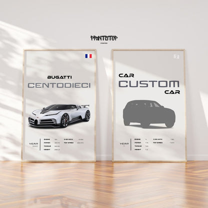 Bugatti Centodieci Supercar Poster: Automotive Wall Art for Car Lovers