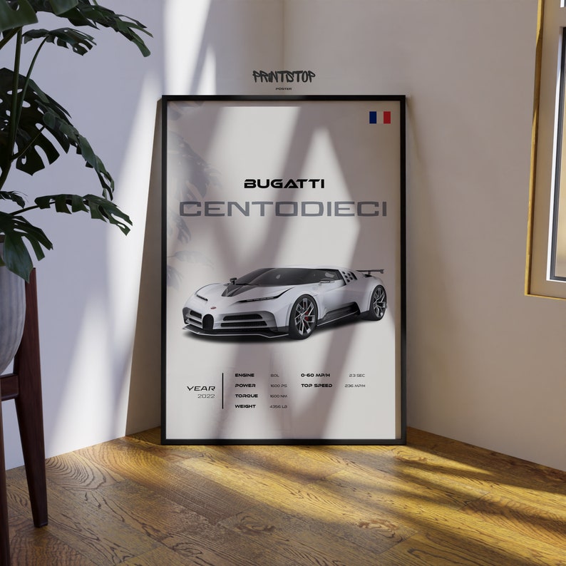 Bugatti Centodieci Supercar Poster: Automotive Wall Art for Car Lovers