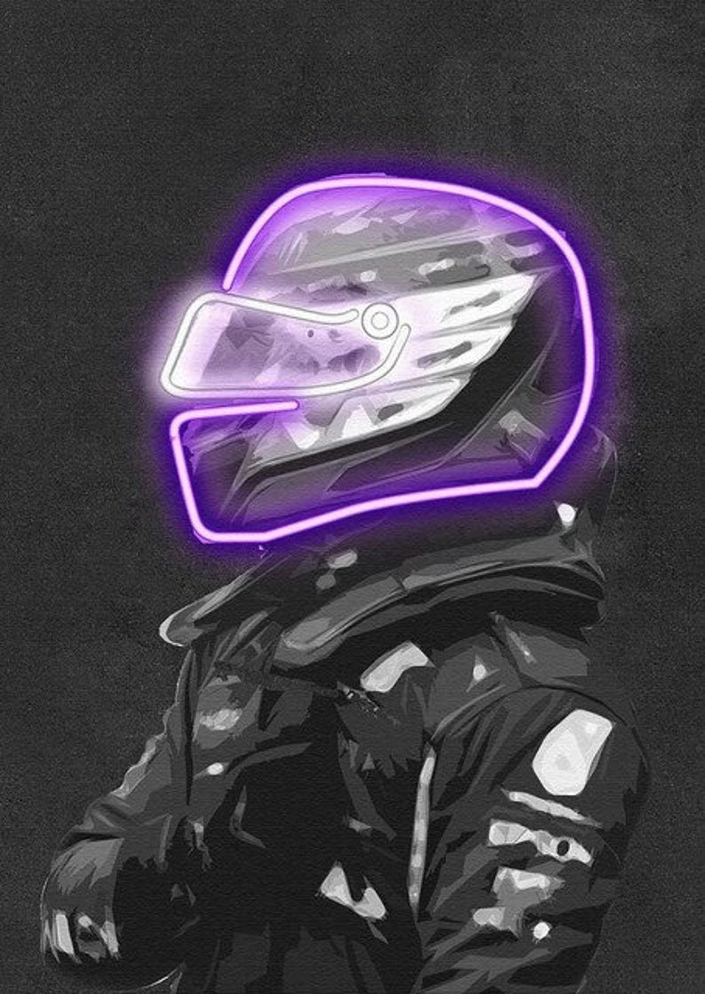 Light Up the Track: Neon F1 Helmet Poster