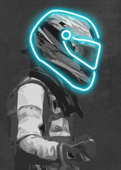 Light Up the Track: Neon F1 Helmet Poster