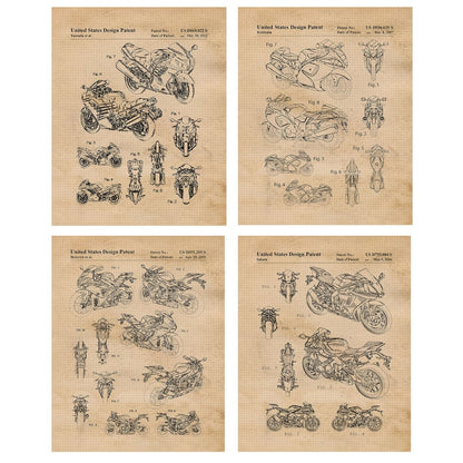 Vintage Motorcycle Blueprint Wall Art