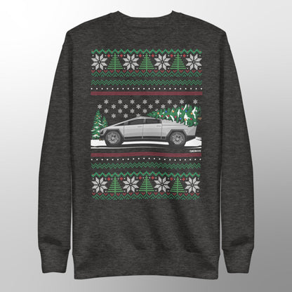 Ugly Christmas Sweater - Tesla Cybertruck -- Ugly Xmas Sweater - Car Guy Holiday Gift, Funny Christmas Gift, Tesla Gift, Cybertruck Gift