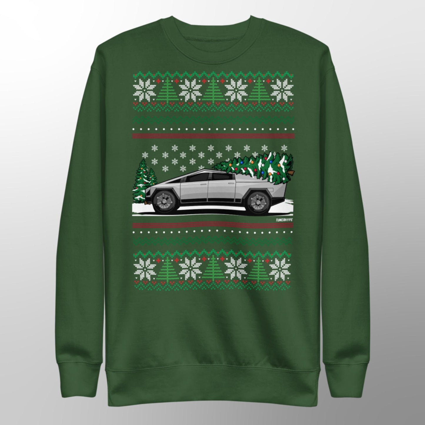 Ugly Christmas Sweater - Tesla Cybertruck -- Ugly Xmas Sweater - Car Guy Holiday Gift, Funny Christmas Gift, Tesla Gift, Cybertruck Gift