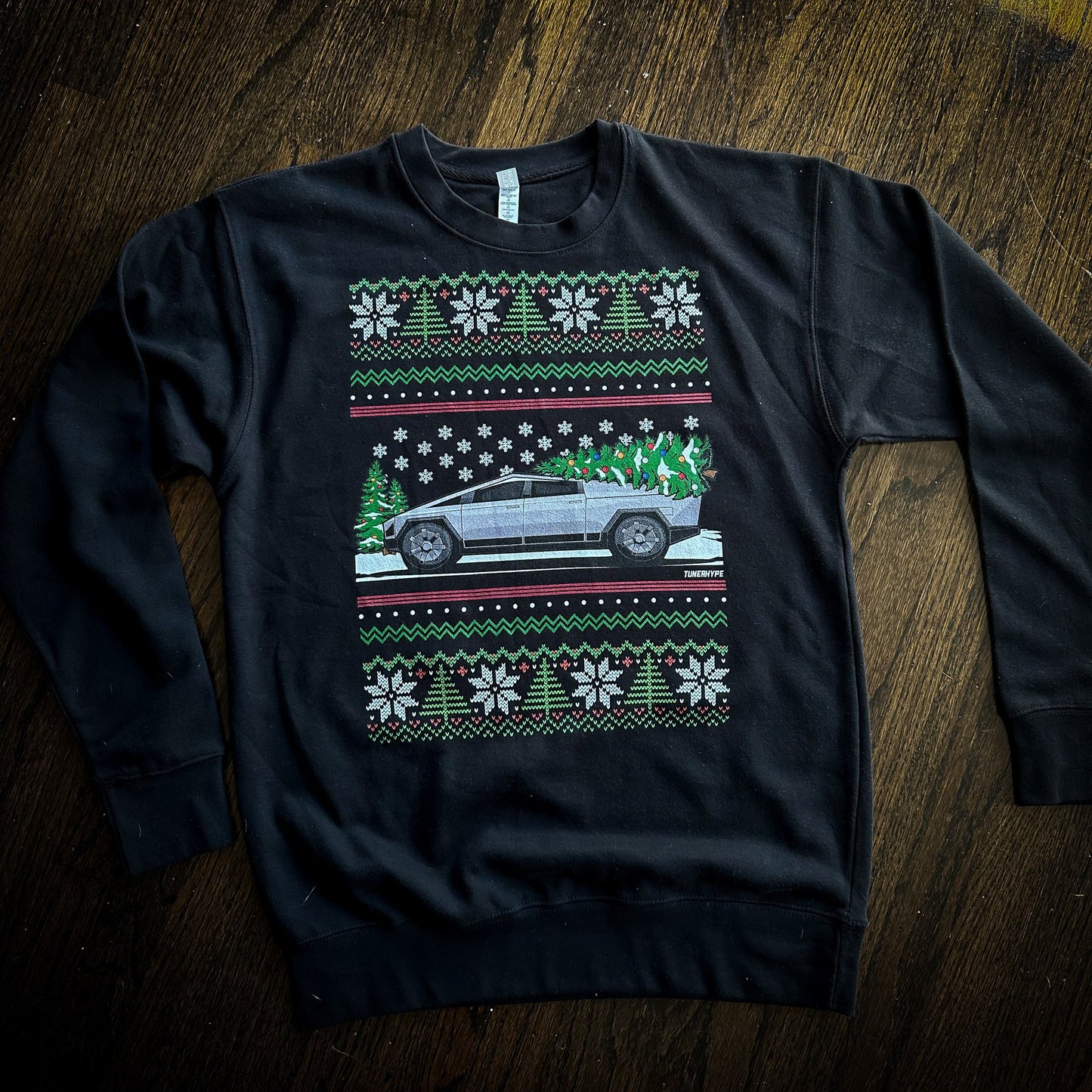 Ugly Christmas Sweater - Tesla Cybertruck -- Ugly Xmas Sweater - Car Guy Holiday Gift, Funny Christmas Gift, Tesla Gift, Cybertruck Gift