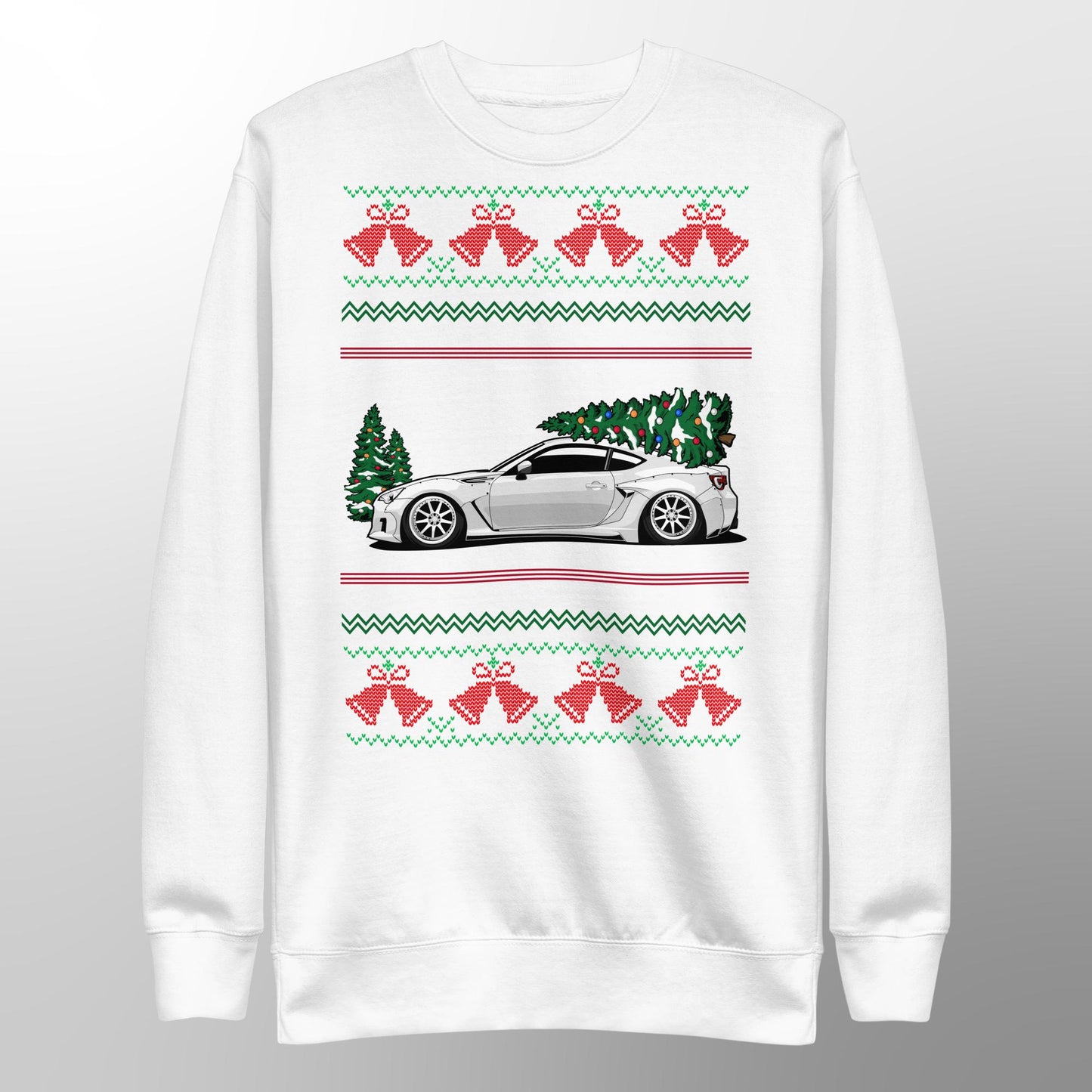 JDM Ugly Christmas Sweater - White Subaru BRZ / Toyota 86-FRS - Ugly Xmas Sweater - Car Guy Holiday Gift, Funny Christmas Gift