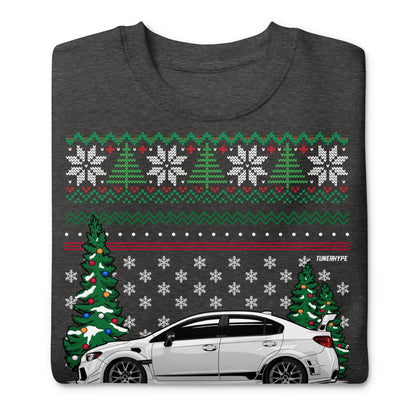 Ugly Christmas Sweater - Subaru WRX in White - Ugly Xmas Sweater - Car Guy Holiday Gift, Funny Christmas Gift