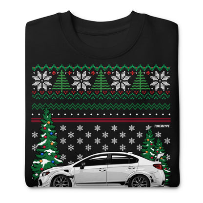 Ugly Christmas Sweater - Subaru WRX in White - Ugly Xmas Sweater - Car Guy Holiday Gift, Funny Christmas Gift