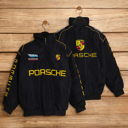 Cool Unisex Porsche Jacket, Y2K Leather Jacket, Modern Racing Jacket, Stylish Streetwear, Leather Jacket With Porsche Patch, Gift For Him