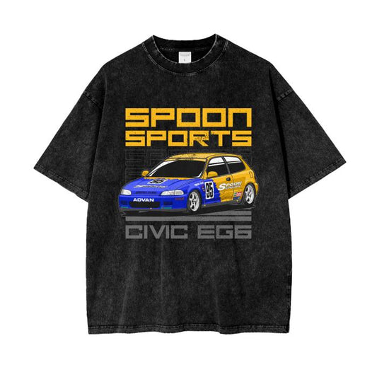 Spoon Civic EG6 Vintage T-Shirt Oversize and Heavyweight Car Guy Holiday Gift JDM Honda Integra Hoodie Mugen Civic Type R